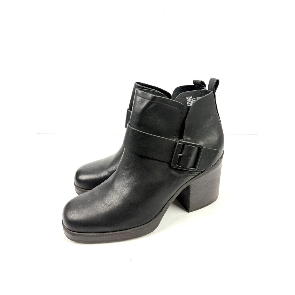 Kork Ease Kari Bootie 9.5 Black Leather Leather Chunky Buckle Ankle Boot
